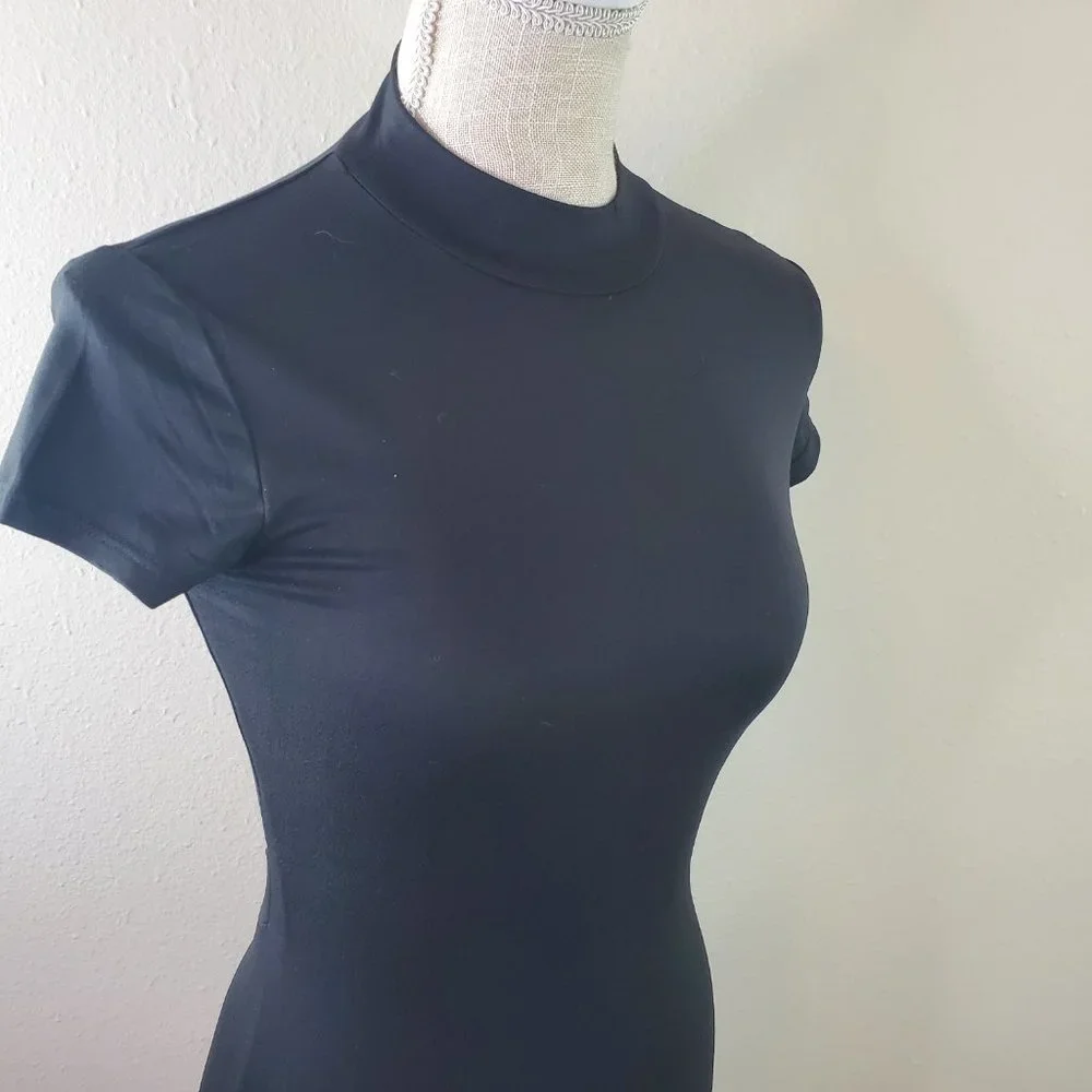 Absolutely Love It Black Short Sleeve Mock Neck Bodycon Dress - Picture 3 of 9